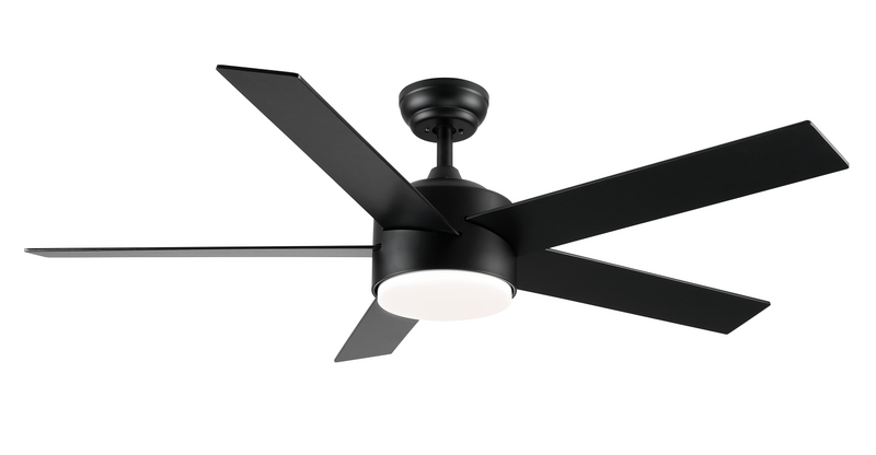 52" Integrated LED Light Matte Black Blade Ceiling Fan with Remote Control
