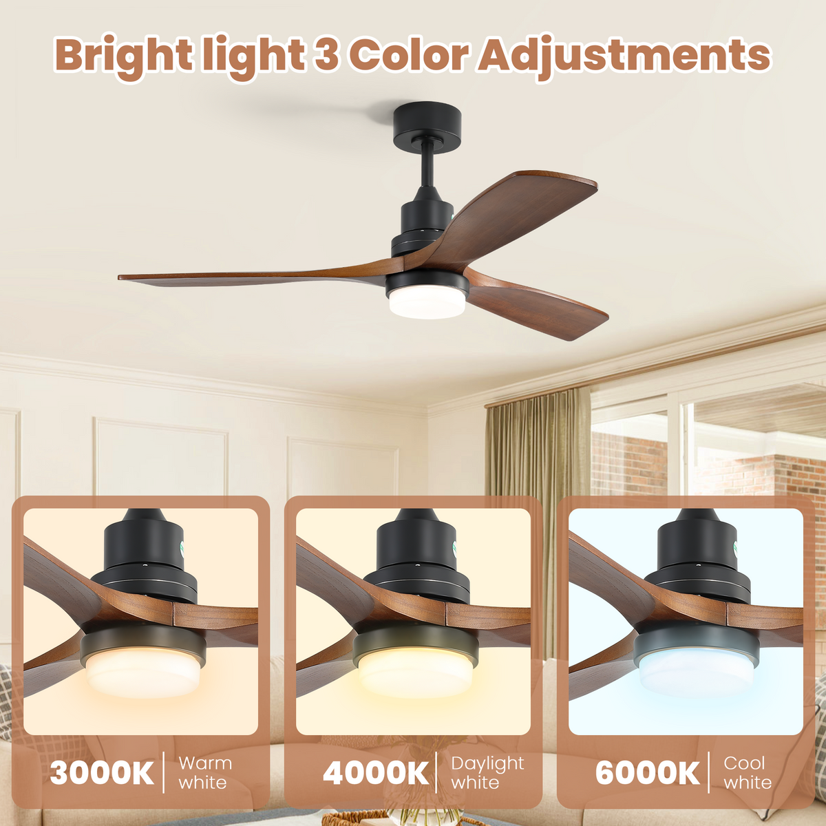 52 Inch Indoor Ceiling Fan with Dimmable LED Light and Remote Control, photo 6 of 8
