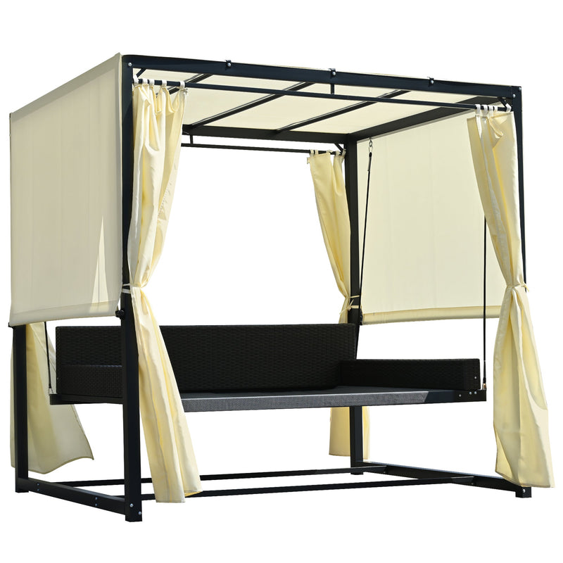2-3 People Outdoor Swing Bed, Adjustable Curtains, Suitable For Balconies, Gardens And Other Places