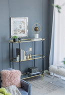 3 Tier Metal Console Table, Mirrored Shelf - Golden Black by HouseOfZazla