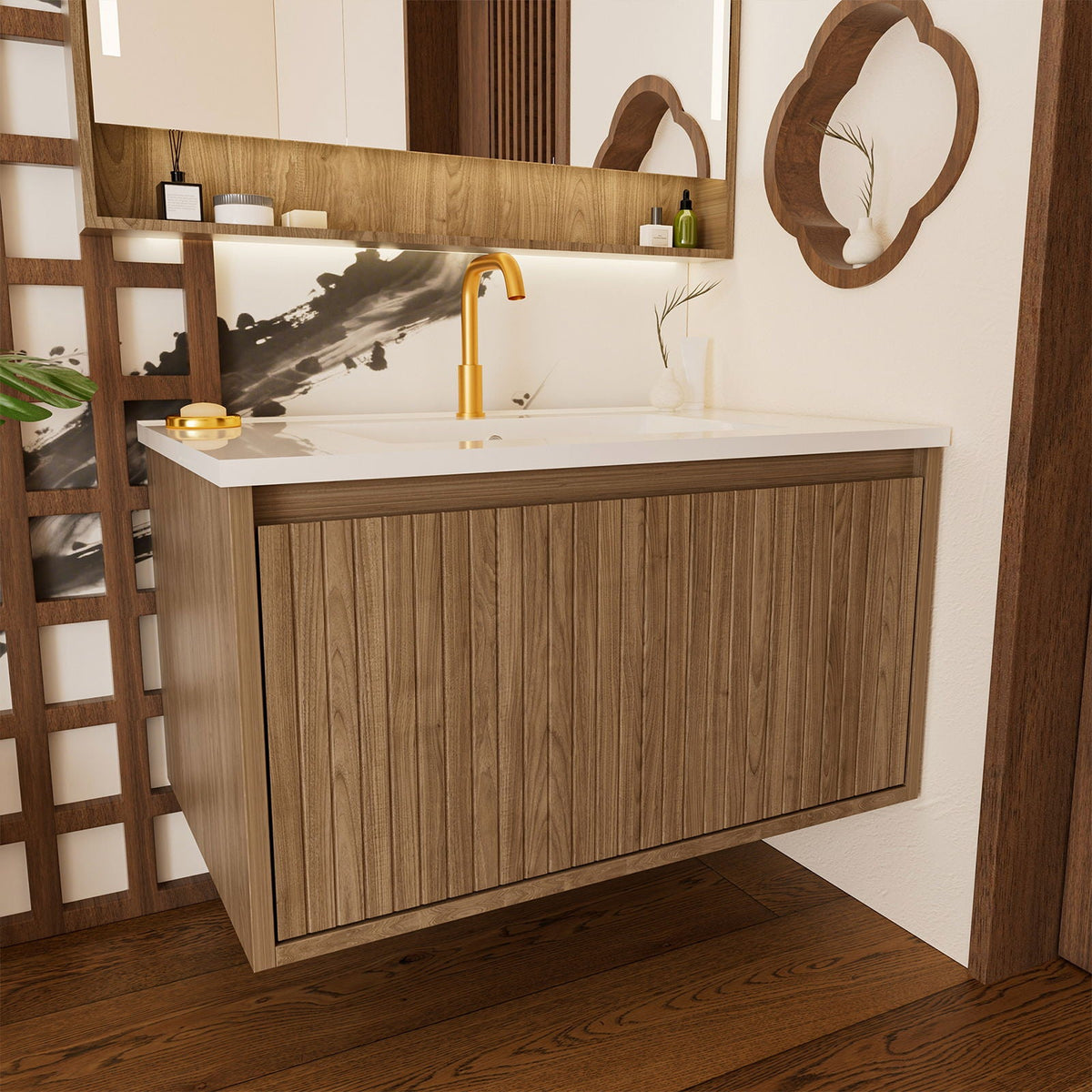 Wall Mounted Floating Bathroom Vanity With Sink And Drawers, photo 13 of 40