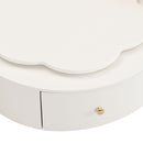 Modern Round Coffee Table (Set of 2), 360 Degree Rotatable Flower Shaped Top With 2 Drawers, Top Circle Side Table End Table With Glass For Living Room - Off White by HouseOfZazla