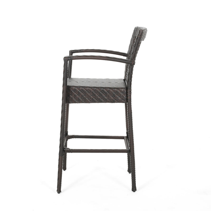 Walker Edison | Outdoor 46" Wicker Barstool (Set of 2), Multi Brown Finish