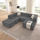 U-Shaped Modular Sectional Sofa With Chaise And Movable Ottoman With Wave-Shaped Armrest by Unique Piece Furniture