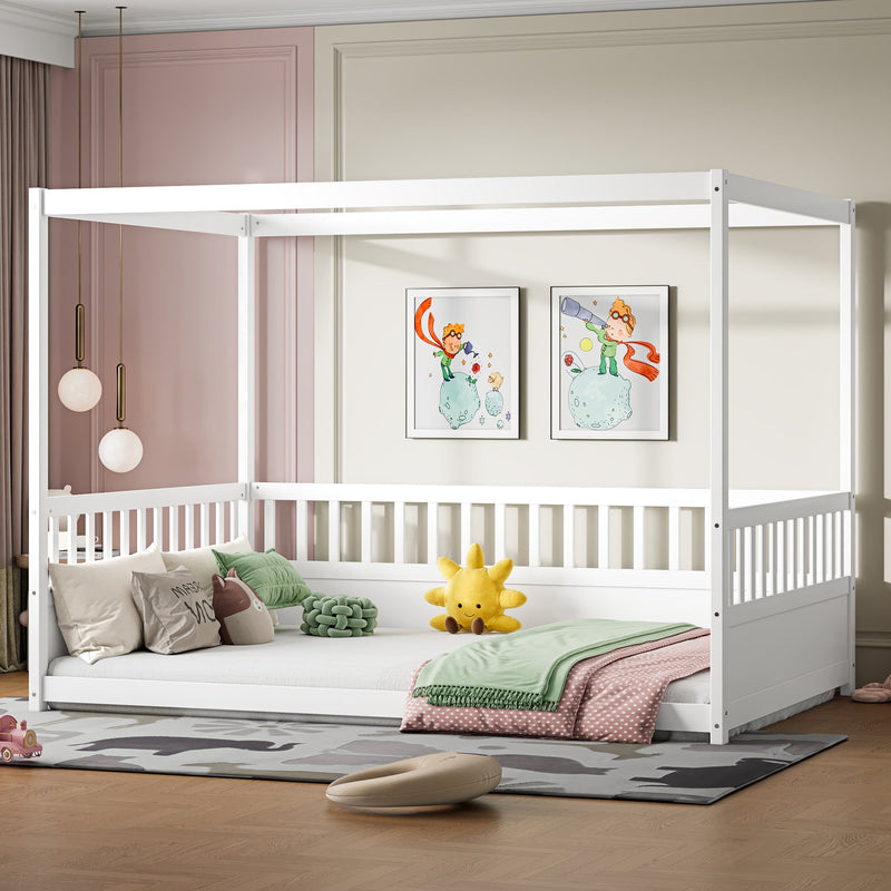 Full Size Canopy Bed Frame with Guardrails for Kids, photo 3 of 7