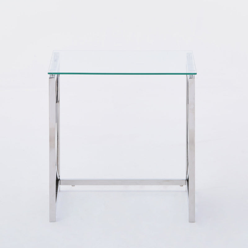 3 Pieces Silver Square Nesting Glass End Tables- Small Coffee Table Set- Stainless Steel Small Coffee Tables with Clear Tempered Glass- 18" Modern Minimalist Side Table for Living Room (Curve)
