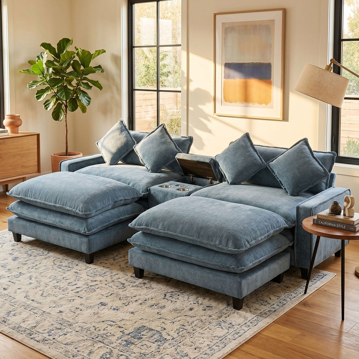 Modern Sectional Sofa With Removable Ottomans, USB Ports, photo 14 of 40