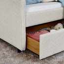 Twin Upholstered Sofa Bed With LED Lights, Storage Drawers, Adjustable Headboard & Wireless Charging - Beige by HouseOfZazla