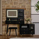 Modern Makeup Vanity Desk With Mirror And Lights Retractable Design Engineered Wood - Black by Unique Piece Furniture