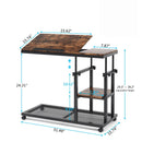 C-Shaped Adjustable End Table With Wheels And Tilting Top With Side Pocket And Storage Shelf - Brown / Black by HouseOfZazla