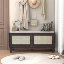 TREXM Boho Rattan Entryway Bench with Storage