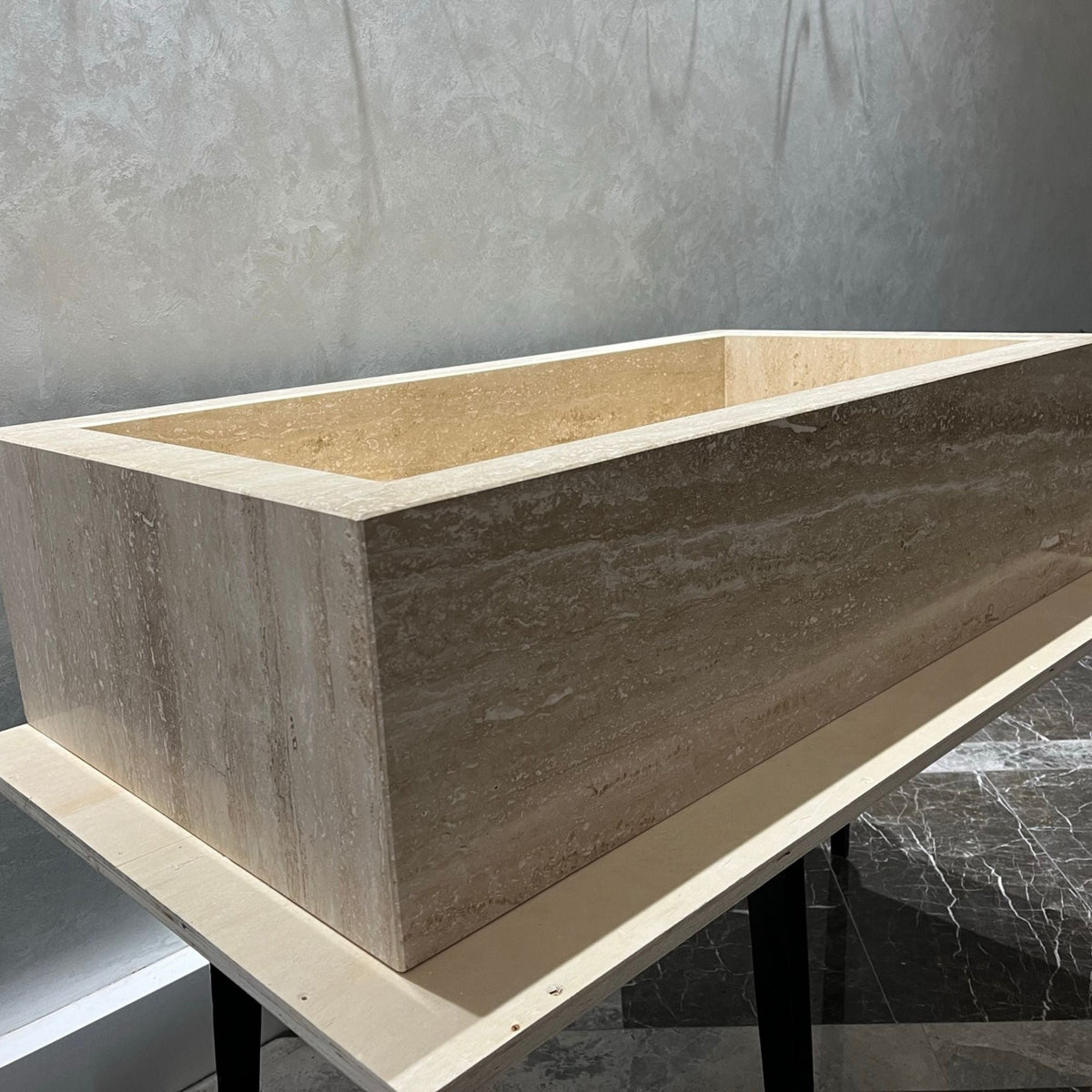 Travertine Handcrafted Custom Bathroom Sink with Natural Veining, photo 2 of 12