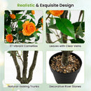 40 Inch Artificial Camellia Tree with 37 Flowers and River Stones in Pot by LJGDeals