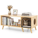 40 Inch Coffee Table Cat House 2-in-1 Wooden Kitten Furniture with Open Storage Shelf-Natural by LJGDeals