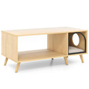 40 Inch Coffee Table Cat House 2-in-1 Wooden Kitten Furniture with Open Storage Shelf-Natural by LJGDeals