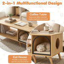 40 Inch Coffee Table Cat House 2-in-1 Wooden Kitten Furniture with Open Storage Shelf-Natural by LJGDeals