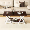 40 Inch Farmhouse Wooden 2-Tier Coffee Table with Storage Shelf for Living Room-Walnut by LJGDeals