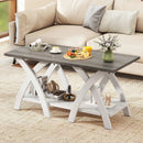 40 Inch Farmhouse Wooden Coffee Table with Storage Shelf with X-shaped Legs-Gray by LJGDeals
