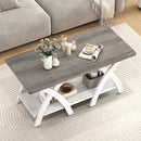 40 Inch Farmhouse Wooden Coffee Table with Storage Shelf with X-shaped Legs-Gray by LJGDeals