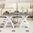 40 Inch Farmhouse Wooden Coffee Table with Storage Shelf with X-shaped Legs-Gray by LJGDeals