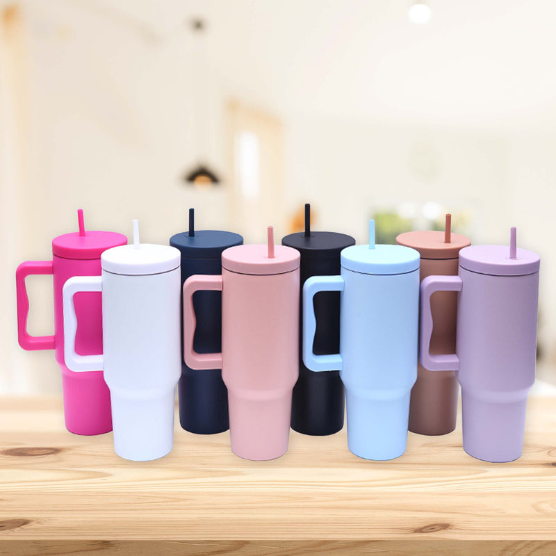 40 oz. Stainless Steel Modern Tumbler with Handle & Straw - Lavender