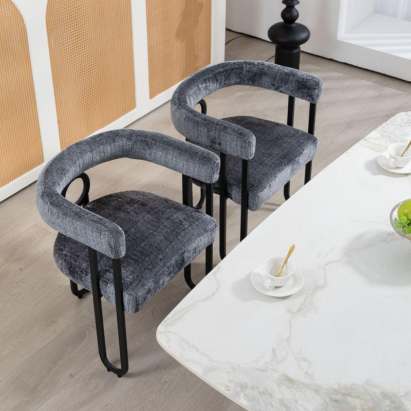 Contemporary Designed Chenille Fabric Upholstered Accent/Dining Chair/Barrel Side Chairs Kitchen Armchair for Living Room set of 2 (Gray chenille)
