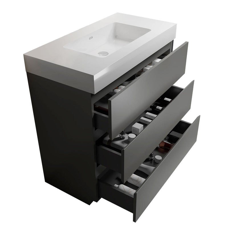 Alice 36" Gray Bathroom Vanity with Sink, Large Storage Freestanding Bathroom Vanity for Modern Bathroom, One-Piece White Sink Basin without Drain and Faucet