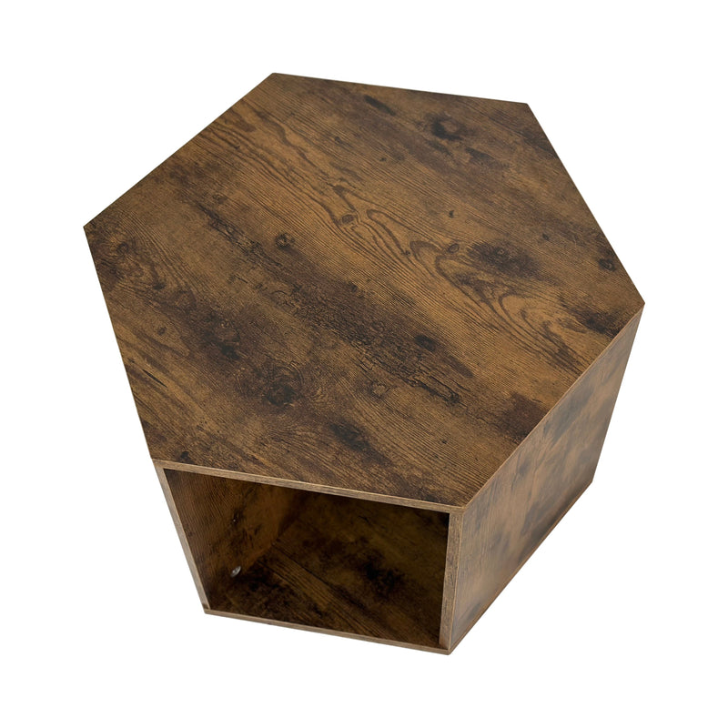 23.62" Hexagonal Coffee Table Side Table Nightstand Antique Wood