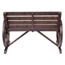 41" Wooden Wagon Wheel Bench, Rustic Outdoor Patio Weather Resistance Furniture, 2-Person Slatted Seat Bench with Backrest, Carbonized