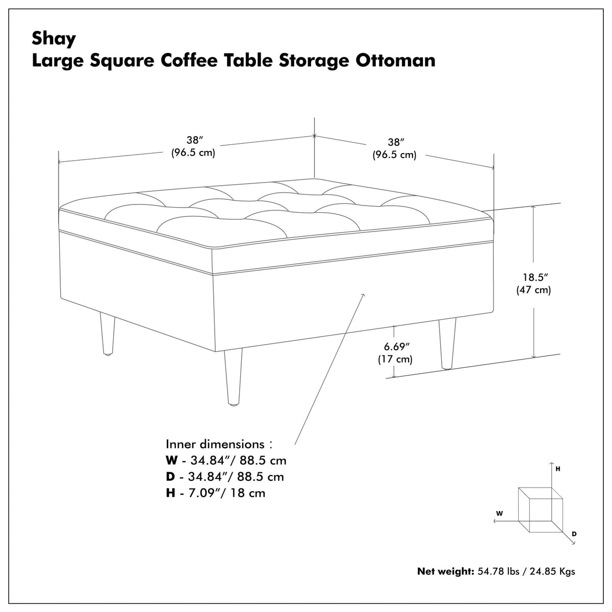 Shay - Large Square Coffee Table Storage Ottoman Mid-Century Style, photo 25 of 40
