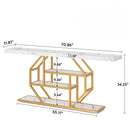 Extra Long Console Table With 4 Tier Storage For Living Hallway - White / Gold by HouseOfZazla