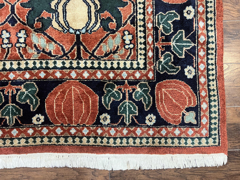 Indo Persian Bidjar Rug 8x10, Red and Black, Handmade Vintage Wool Carpet