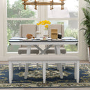 6-Piece Classic Dining Table Set, Rectangular Extendable Dining Table with two 12"W Removable Leaves and 4 Upholstered Chairs & 1 Bench for Dining Room (Gray+White)