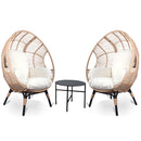 3 Pieces Patio Egg Chairs (Model 2) with Side Table Set,Natural Color PE Rattan and Beige Cushion