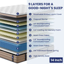 14" Mattress Hotel Collection Hybrid Mattress With Gel Memory Foam & Pocket Springs - Brown / White - King