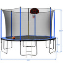 15FT Trampoline with Basketball Hoop Inflator and Ladder (Inner Safety Enclosure) Blue