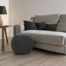 REDEARTH Round Pouf Foot Stool Ottoman - Cotton Hand Knitted Dori Pouffe - Cord Boho Home Décor - Stuffed Cable Poof for Living Room - Bedroom (19.5"x19.5"x14") - Dark Gray by CozyNest Decor
