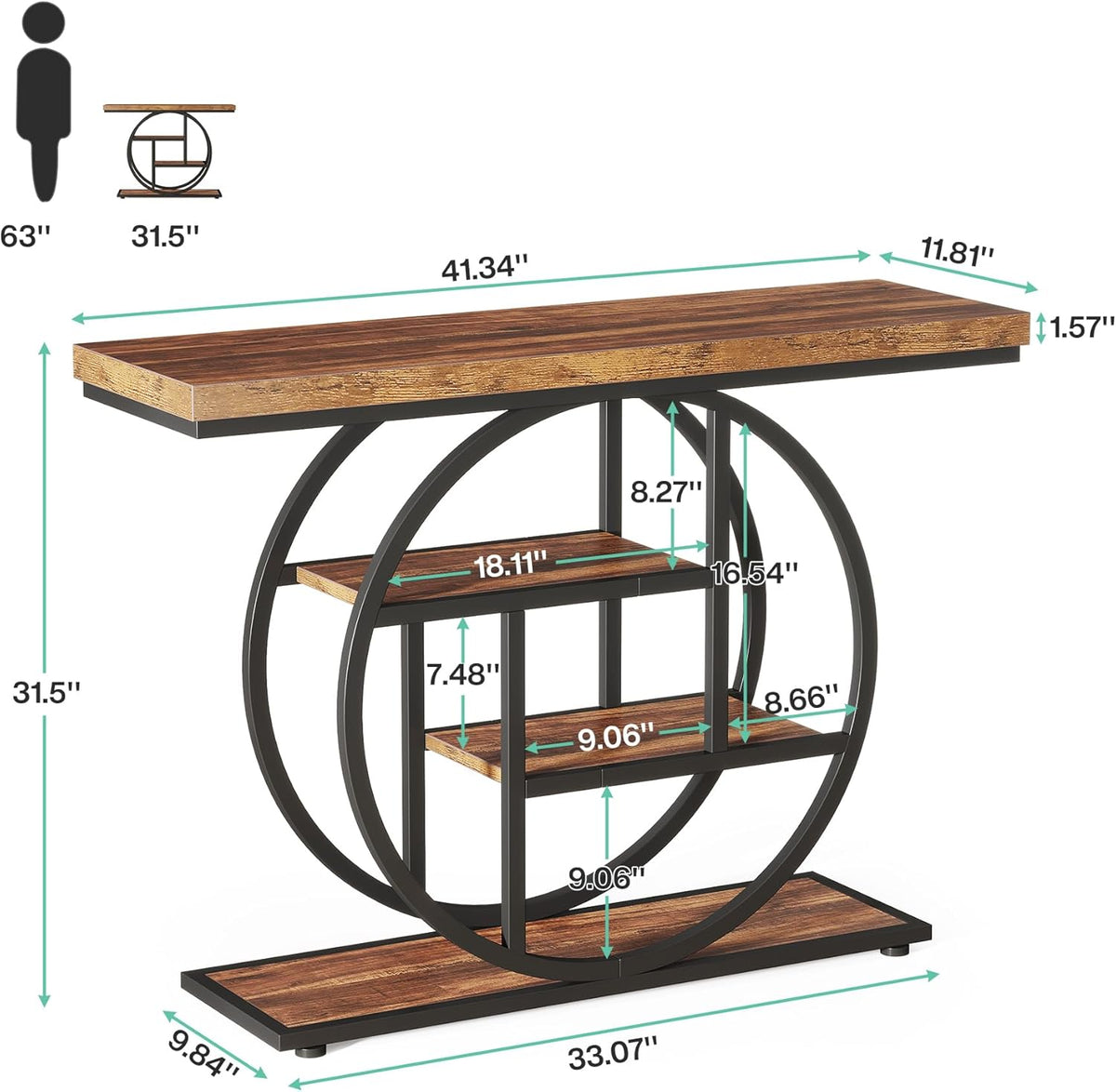 41.3" Console Table, Industrial 4-Tier Sofa Entryway Table with Circle Base, photo 2 of 6