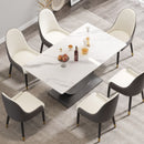 63" Modern Artificial Stone Crescent-Shaped Metal Legs, Can Accommodate 6-8 People - White / Black by HouseOfZazla