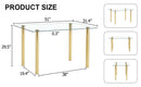 A modern minimalist style glass dining table. Transparent tempered glass tabletop with a thickness of 0.3 feet and golden metal legs. Suitable for restaurants and living rooms. 51"x31.4"x29.5"