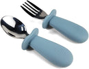 Ali+Oli Spoon & Fork Learning Set for Toddlers (Powder Blue) 6m+ Grab Easy BPA Free Food-Grade Silicone Handle, Kids Silverware Self Feeding Baby Utensil, Multi-stage Baby Feeding Set Ergonomic Design by TinyTreasures Baby Boutique