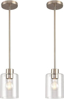 Brushed Nickel Pendant Lights,Modern Farmhouse Pendant Light,Light Fixture Kitchen Pendant Mini Hanging Light for Sink Island,Adjustable Height,Home Décor Lighting (Brushed Nickel 2 pack Stem Rod) by CozyNest Decor
