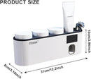 Toothbrush Cleaning Holder, Self Adhesive Toothbrush Holder with 3 Cups, Automatic Toothpaste Squeezer Dispenser Bathroom Accessories Set (White) by CozyNest Decor