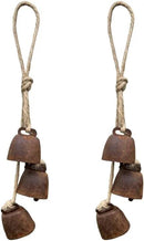 2pc Rustic Charm Bell - Handmade Hemp Rope Wind Chimes Hanging Decoration, Distressed Finish Cow Bell with Jute Hanging Rope, Perfect for Front Door, Outdoor, Window, and Home Decor, by CozyNest Decor