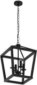 BrightHome Farmhouse Chandelier 4-Light, Black Pendant Light Fixture Ceiling Hanging for Kitchen Island Dining Room, Lantern Industrial Lighting with Metal Cage Adjustable Height for Entryway Foyer by CozyNest Decor