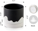 Nihow Ceramic Plant Pot: 6 Inch Planter with Drainage Hole & Saucer for Indoor & Outdoor Plants - Cylinder Round Flower Pot for Succulent/Herbs/Violets - Black & Wave White by GreenHaven Gardens