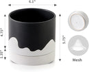 Nihow Ceramic Plant Pot: 6 Inch Planter with Drainage Hole & Saucer for Indoor & Outdoor Plants - Cylinder Round Flower Pot for Succulent/Herbs/Violets - Black & Wave White by CozyNest Decor