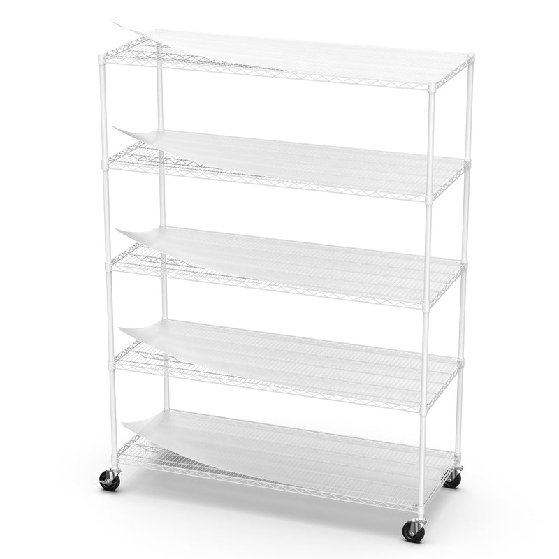 5 Tier 7500lbs Heavy Duty Adjustable Storage Rack Metal Shelf Wire Shelving Unit with Wheels & Shelf Liners - 82" H x 60" L x 24" D - White