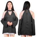 Off-the-Shoulder Blouse with V-Neck and Long Sleeves by LJGDeals
