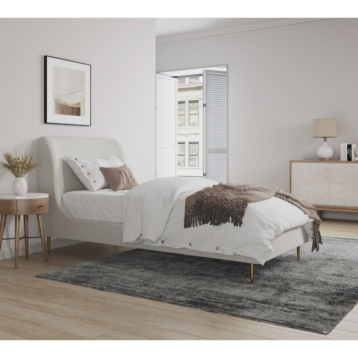 Mid-Century Modern Upholstered Bed With Curved Headboard, photo 13 of 40